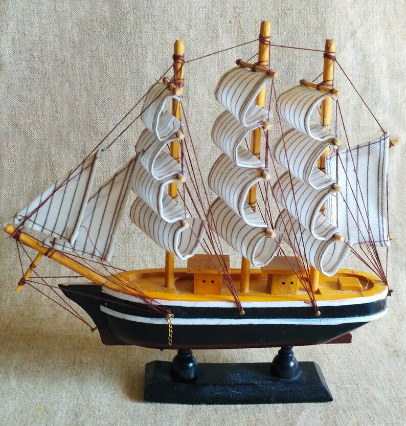 Vintage Wooden Sailboat Clipper Ship Model Wood Sail Boat Etsy