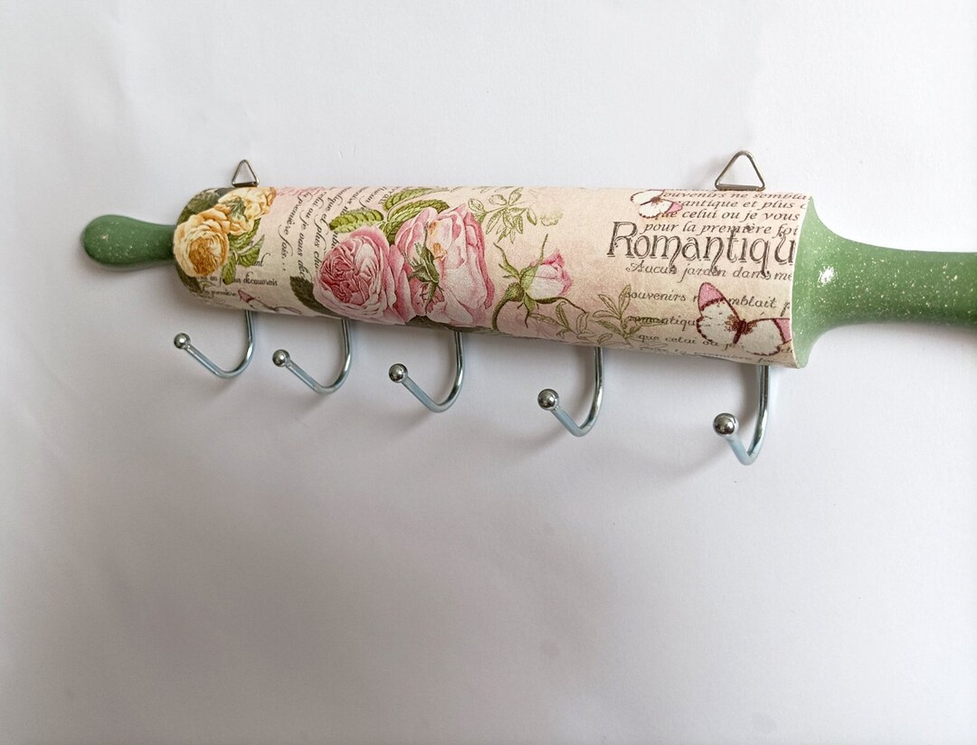 Cup Holder Rolling Pin Wall Hooks Wood Key Holder Handmade Etsy