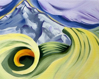 Calla Landscape with Mt. Hood, Botanical Card, Note Card, Blank Card, Fine Art Card