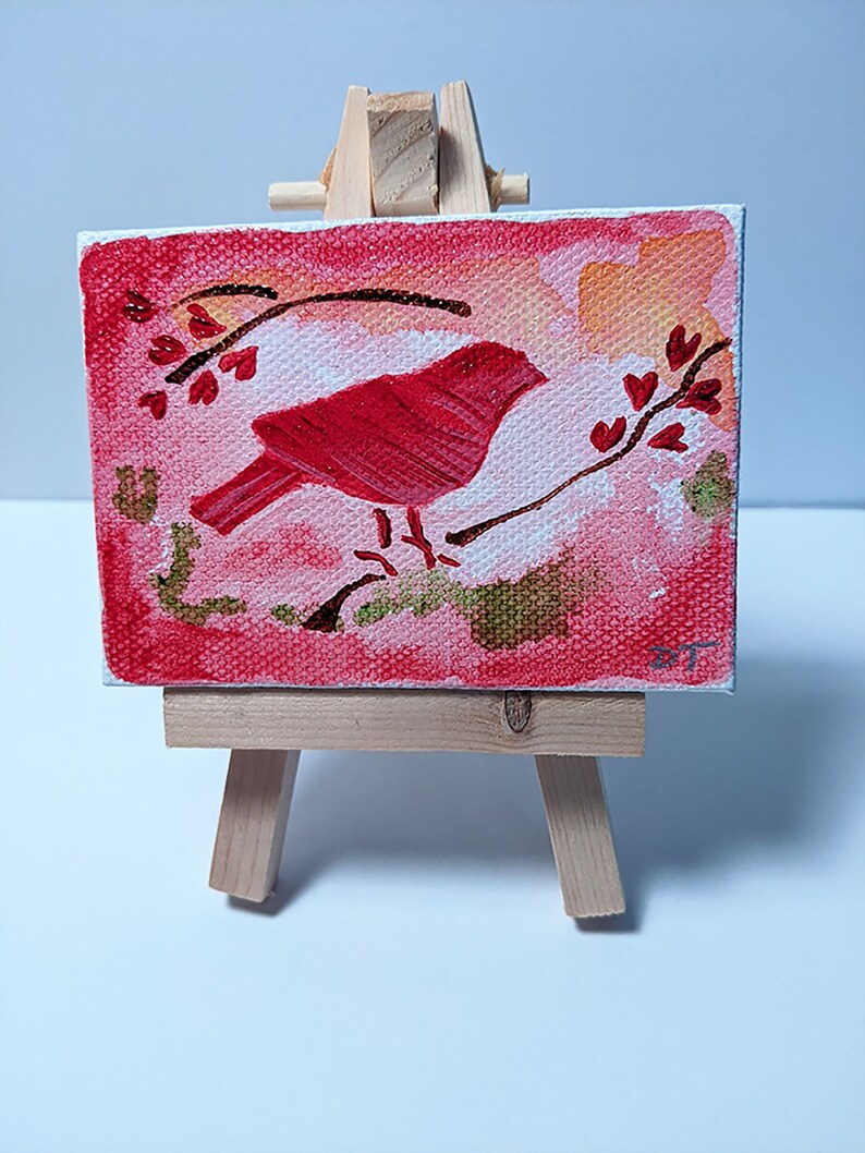 original painting valentine gift small painting Valentine Bird Painting No mini painting bird painting original art bird 5