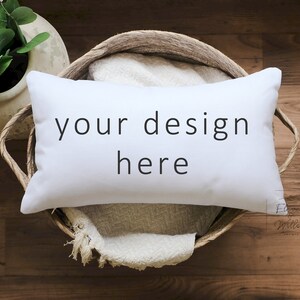 Styled Rectangle Pillow Mockup, Lumbar Pillow Flat Lay, White Pillow Stock Photo, 12x20 Pillow Mock Ups, POD Sublimation Pillow Mockup, JPG
