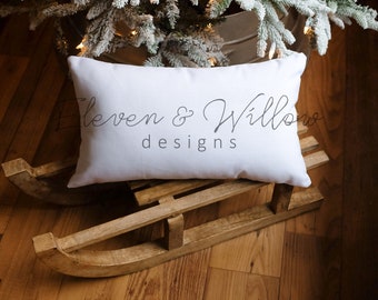 Christmas Pillow Mockup: 12x20 Pillow, Wintery Farmhouse Style, JPG (Digital Download)