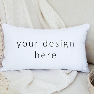 Cozy Styled Rectangle Pillow Mockup, Lumbar Pillow Stock Photo, 12x20 Pillow Mock Ups, Sublimation Pillow, Lifestyle POD Mockup, JPG image 1