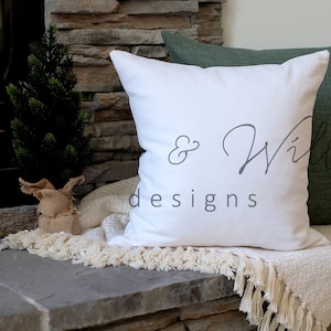Neutral Christmas pillow mockup on hearth, pillow mockup Christmas fireplace, cozy Christmas styled pillow mockup canva, JPG File