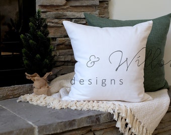 Neutral Christmas pillow mockup on hearth, pillow mockup Christmas fireplace, cozy Christmas styled pillow mockup canva, JPG File