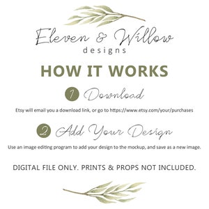 May include: A digital download guide with instructions on how to download and use a digital file. The guide includes the text "Eleven & Willow designs" and "HOW IT WORKS".