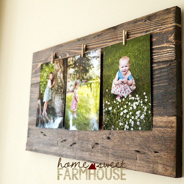 Rustic Wood Photo Board | Reclaimed Wood Photo Collage Frame | Wood Photo Display Board | Farmhouse Decor | Gift for Mom, Wedding Photo Gift