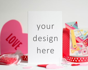 Valentines Day Card Mockup, 4x6 Valentine Card Mockup, Valentines Day Printables Mock Ups, Valentines Card Stock Photo, JPG