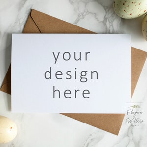 Maqueta de tarjeta de Pascua de 4 x 6, sobre Kraft, maqueta de tarjeta de felicitación horizontal, maquetas de invitaciones, fotografía de stock de tarjetas, tarjeta de cumpleaños JPG