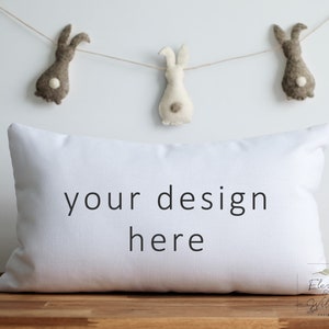 Easter Pillow Mockup: 12x20 Rectangle Pillow, Neutral Decor (JPG)