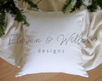 Christmas Pillow Mockup Under the Tree, 18x18 Pillow Christmas Mock Ups, Christmas Styled Pillow Flat Lay, Square Pillow Stock Photo, JPG