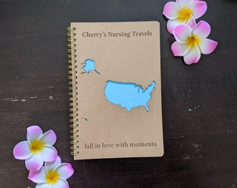 US Travel Journal | US Map Travel Gift | RV Travel Sketchbook | Camping Journal | Travel Anniversary Notebook | Honeymoon Memory Book