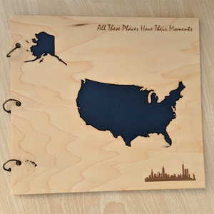 US Travel Album | Travel Photo Album | Wood USA Photo Album | Family Album | America Travel Album | Wood Gift Book | Travel Scrapbook