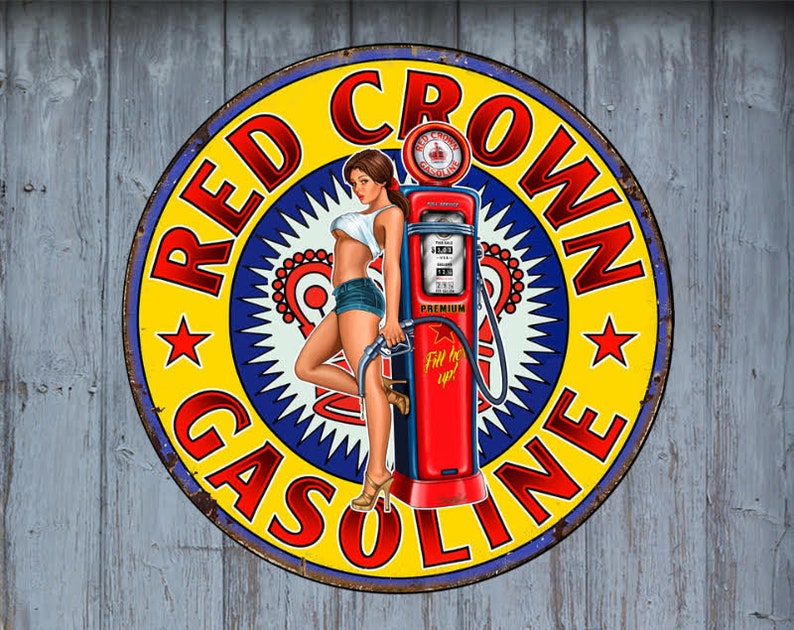 Sinclair Gasoline Pinup Girl Pin Up Round Metal Sign Oil gas