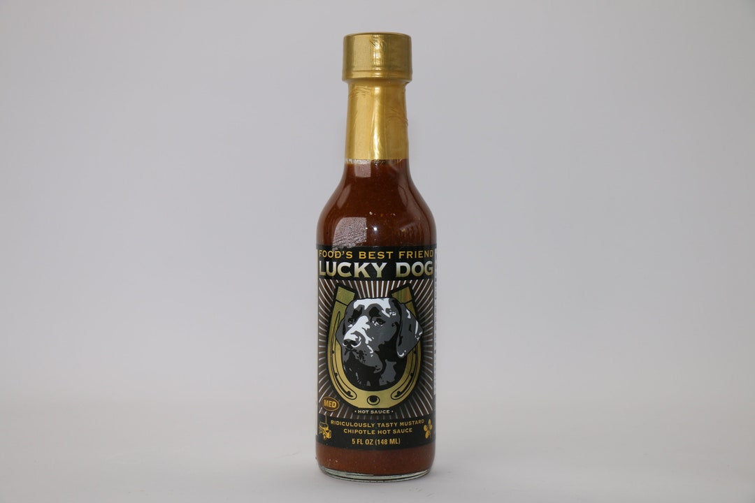 Lucky Dog Hot Sauce Brown Label Ridiculously Tasty Mustard Chipotle Hot