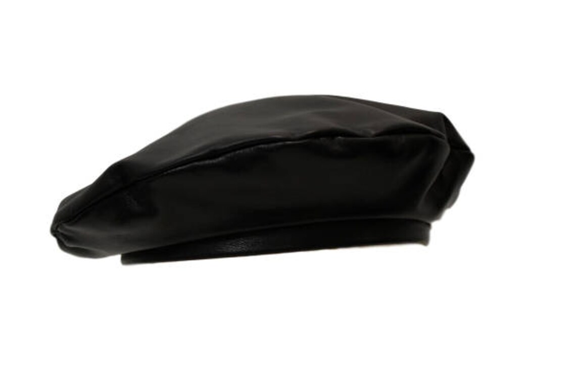 black leather beret hat