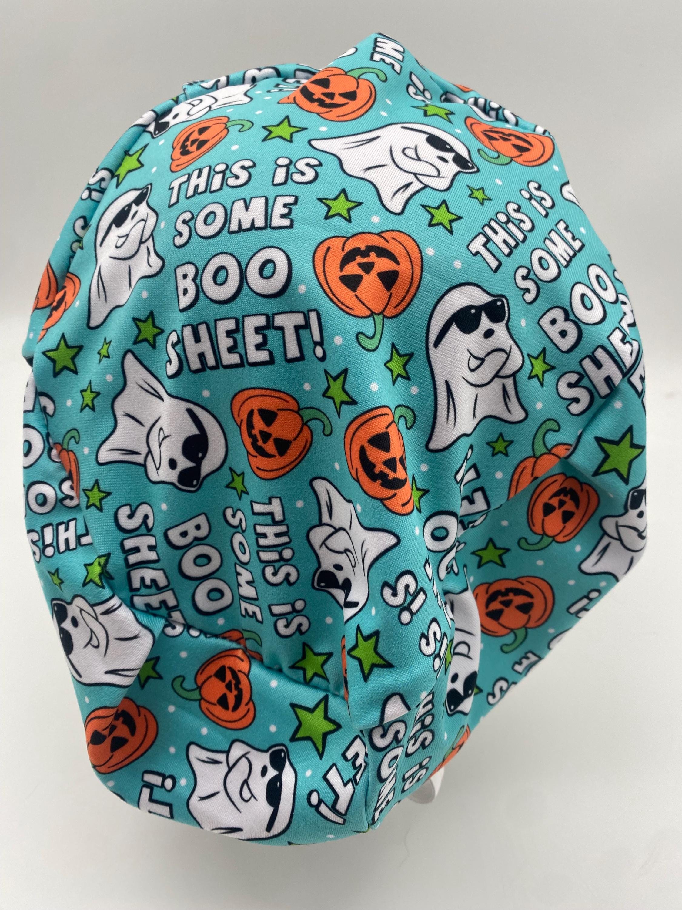 Boo sheet scrub hat, Halloween ghost  euro style scrub cap, cute pumpkin  surgical cap