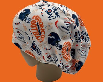 Broncos scrub hat, football  euro style scrub cap, surgical cap