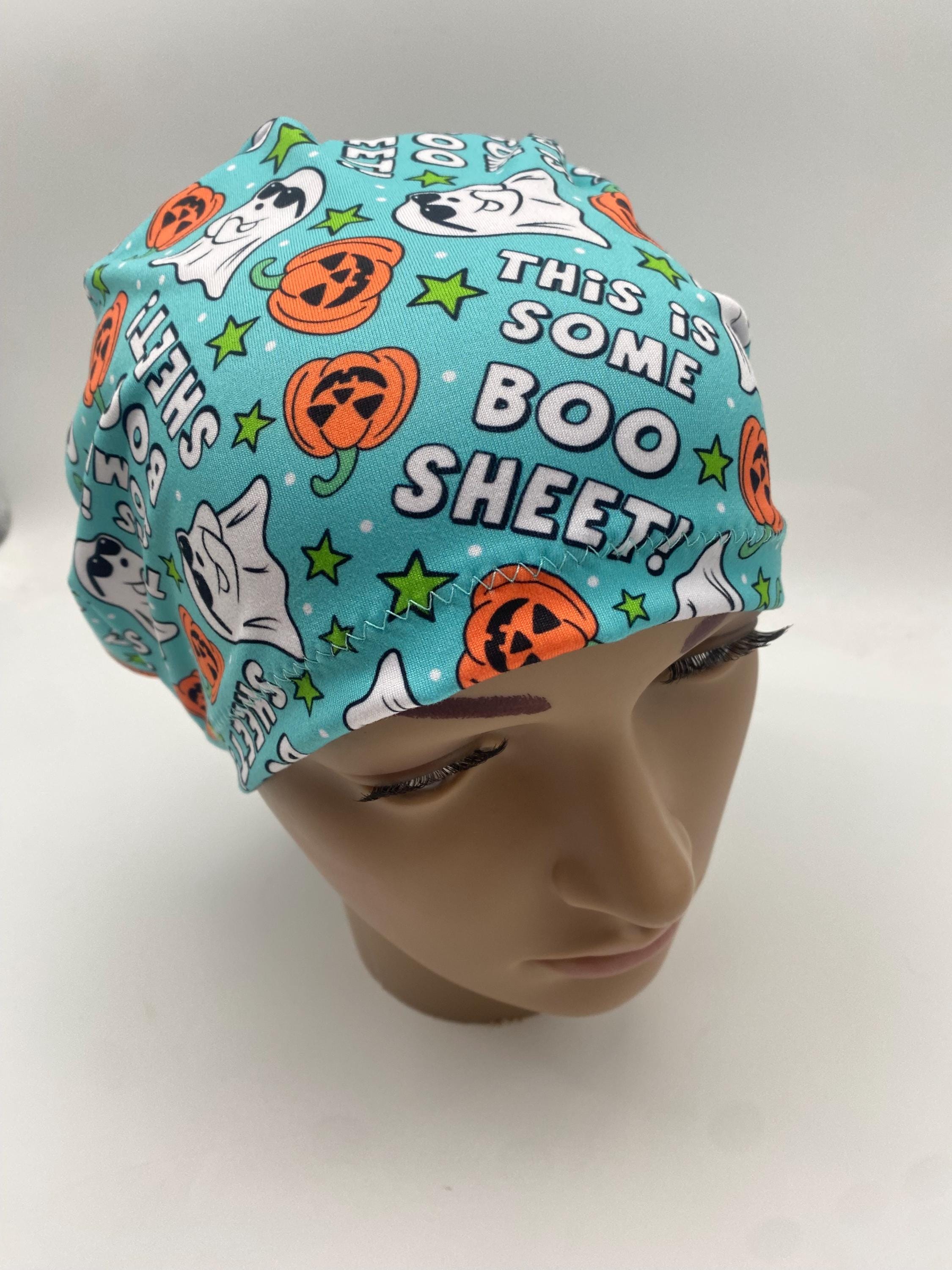 Boo sheet scrub hat, Halloween ghost  euro style scrub cap, cute pumpkin  surgical cap