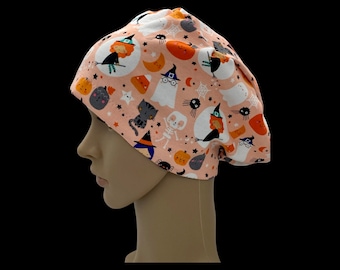 Soft Halloween scrub hat/ stretchy pink scrub cap/adjustable surgical cap
