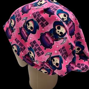 Stir the pot scrub cap, stretchy funny euro style hat, grim reaper surgical cap
