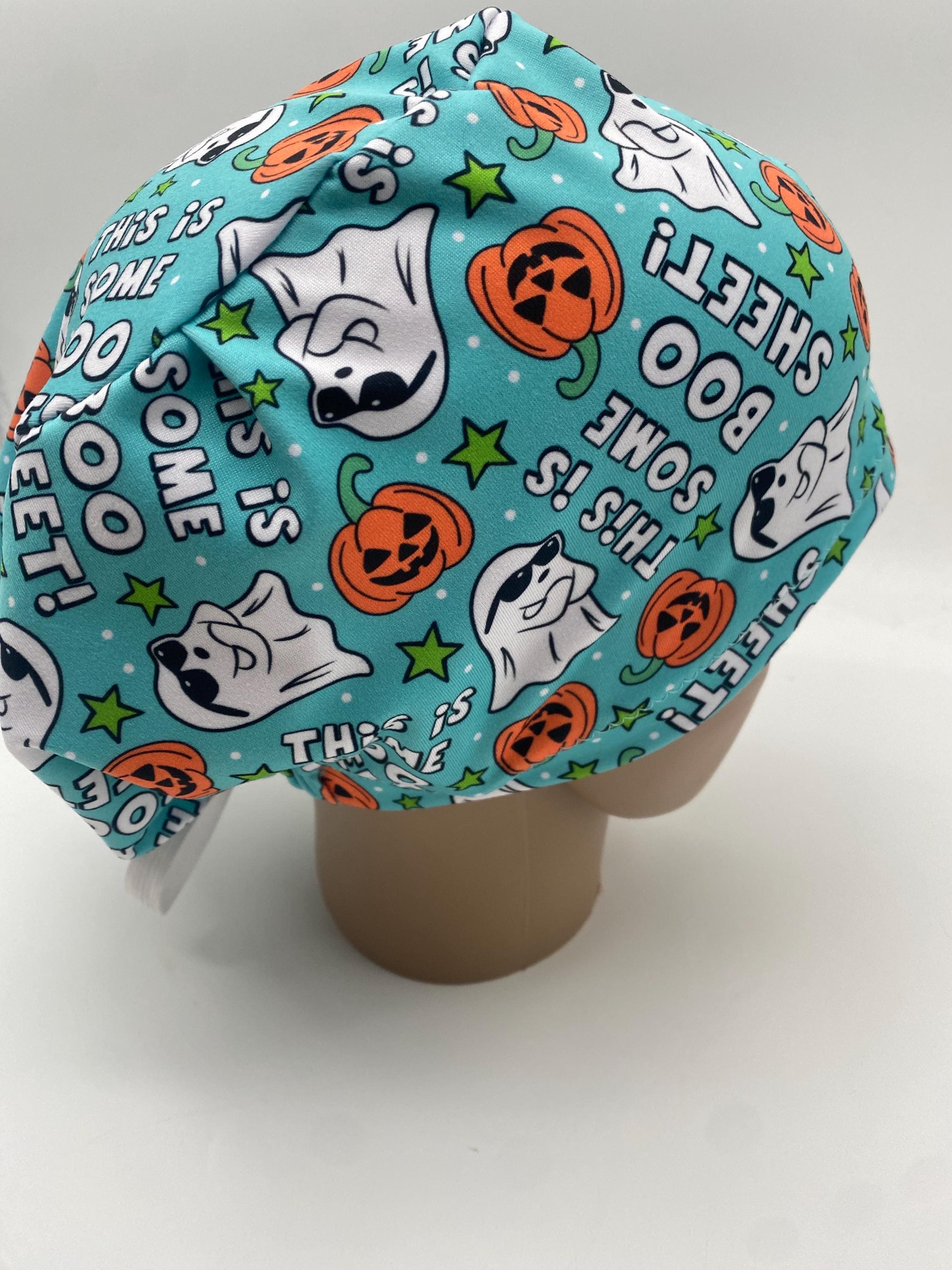 Boo sheet scrub hat, Halloween ghost  euro style scrub cap, cute pumpkin  surgical cap