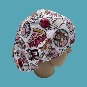 Hot to Go scrub hat, pop star euro style scrub cap, pink  surgical cap