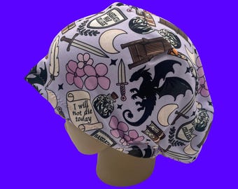 Fourth wing scrub hat, book lovers  euro style scrub cap, dragon surgical cap