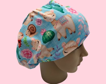 Llama scrub hat, euro style scrub cap, flower surgical hat