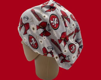 Football and bows scrub hat,  euro style scrub cap, football surgical cap