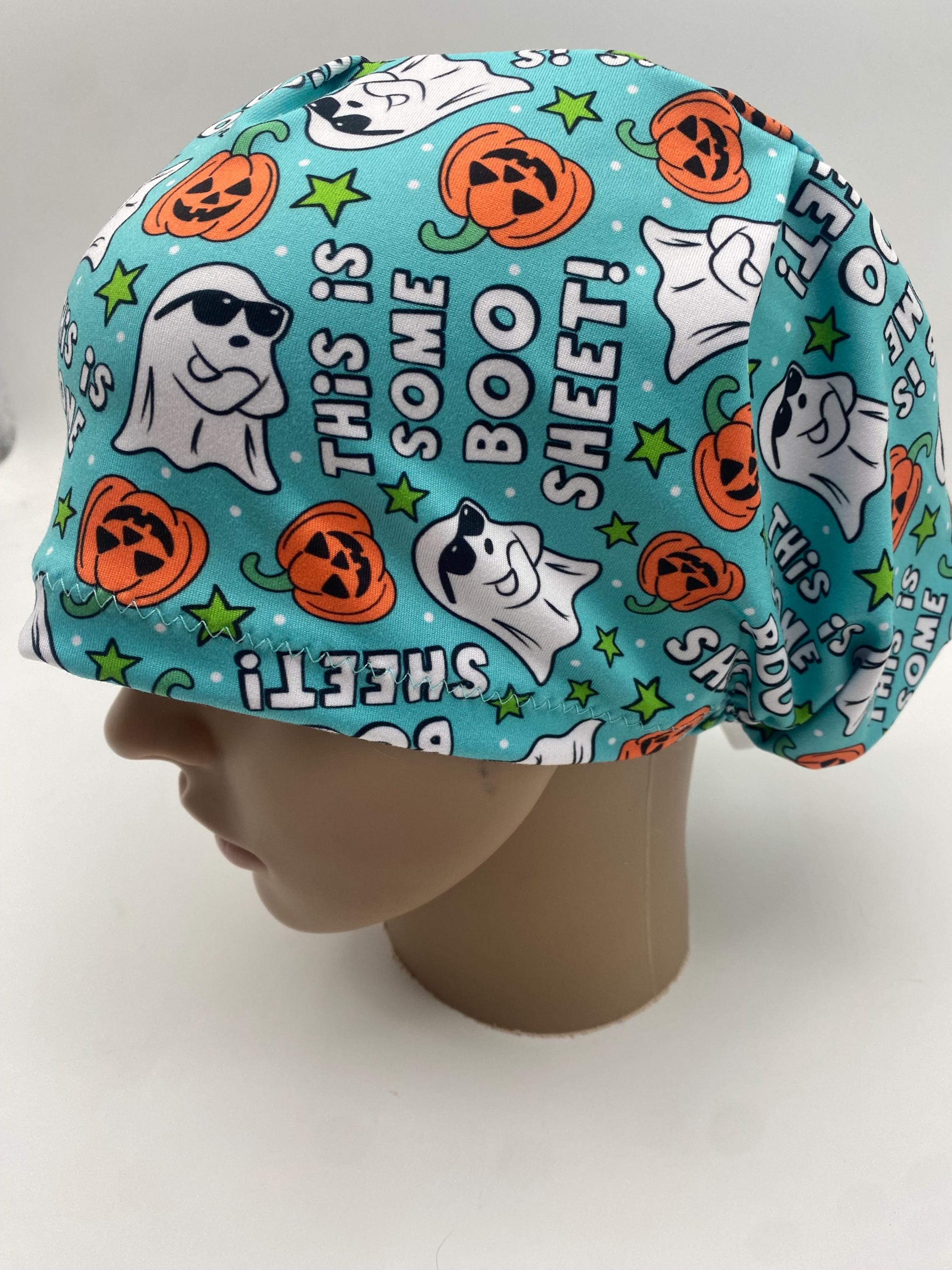 Boo sheet scrub hat, Halloween ghost  euro style scrub cap, cute pumpkin  surgical cap