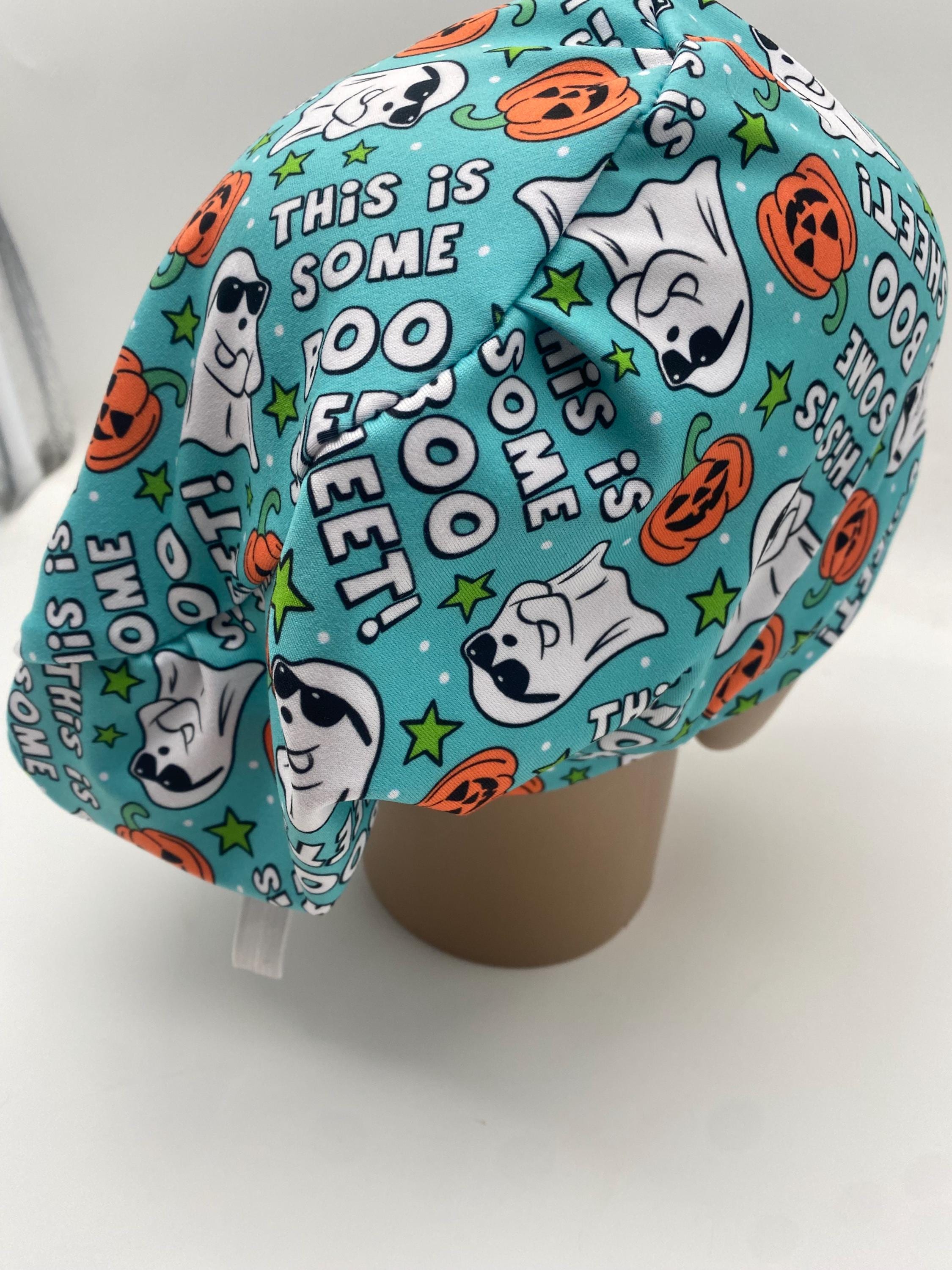 Boo sheet scrub hat, Halloween ghost  euro style scrub cap, cute pumpkin  surgical cap