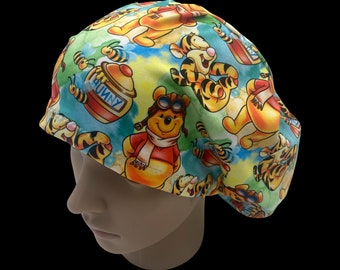 Winnie the Pooh scrub cap, honey bees euro style scrub hat, surgical cap