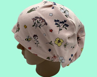 Spring pink surgical cap, euro style scrub cap, summer surgical hat