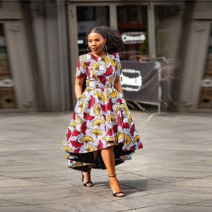 African print LAIDE dress,ankara dress,african dress,high low dress,flare dress,elegant dress,crew neck dress,african fashion,women dress image 1