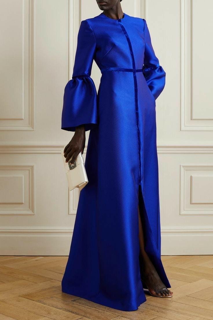 royal blue dresses plus size Plus Size Royal Blue Formal One Shoulder Beaded Crystals With Ribbon High  Split Evening Gowns Maxi Dresses main image 0