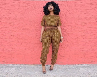 African print matching set,African print,ankara,african modern fashion,african print joggers, african print crop top,summer trends.