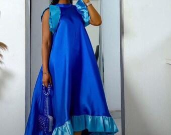 African Silk Maxi Dress, Women's Below-the-Knee Dress, sleeveless, high low dress, summer trends