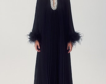 Maxi feathers dress, women's dress, occasional