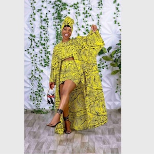 African print 3 piece, ankara kimono, African print dress, African fashion,unique gift for her, African inspired dress, ankara party outfit