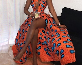 African Print Infinity Maxi Dress, High Slit Ankara Gown