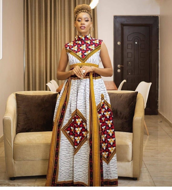 Abito ANIFA abito con stampa africana moda ankara bellissimo stile ankara abiti da donna con stampe abito lungo ankara alla moda offerte del black friday Etsy Italia