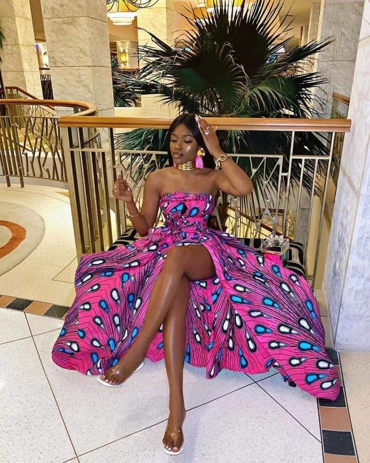 chinese dress ladies Blue African Ankara Print High Slit Maxi Dress With Wrap Top main image 0