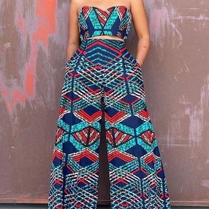 African Print Crop Top and Wide Leg Pant Set