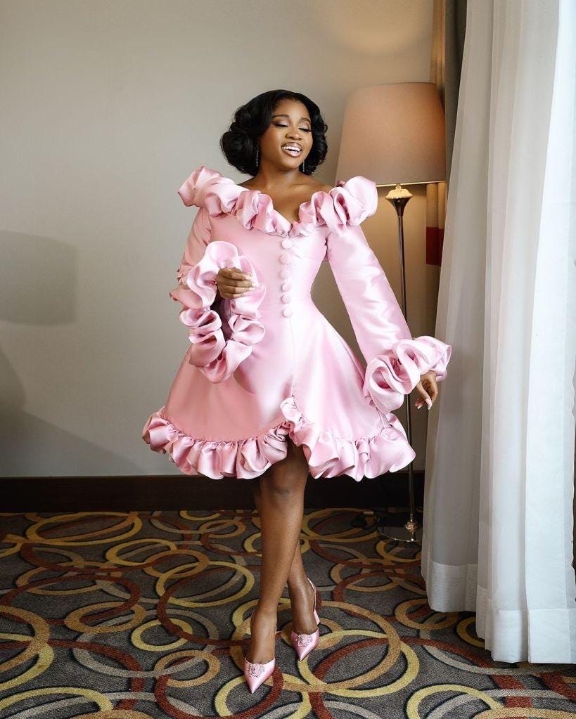 African dress, silk dress, midi dress, women clothing, Ankara, wedding guest dress, silk bubu dress, ruffle dress,midi dress,short silk dres