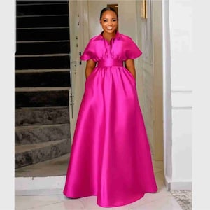 Robe d&#39;inspiration africaine, robe en soie, vêtements faits main, robe d&#39;invité de mariage, robe rose élégante, mode africaine, mode d&#39;Ankara, robe formelle