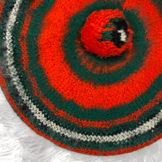 Vintage MacGregor Red & Green Wool Beret Pom Pom … - image 5