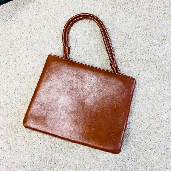 Vintage Brown Square Chic Leather Handbag - image 4