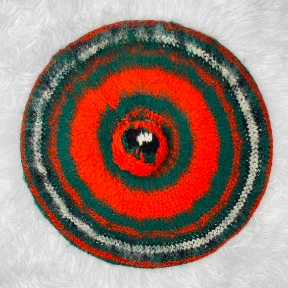 Vintage MacGregor Red & Green Wool Beret Pom Pom … - image 3
