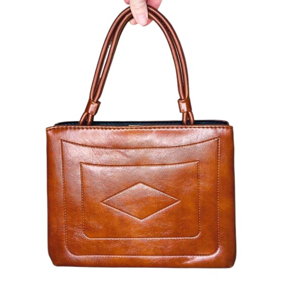 Vintage Brown Square Chic Leather Handbag - image 1